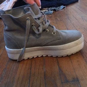 Suede light gray high top platforms